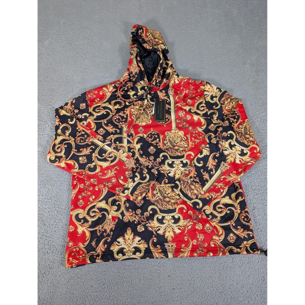 Baroque Gold Hoodie Mens‎ Medium Lion Print Pullover Drill Clothing Pullover New